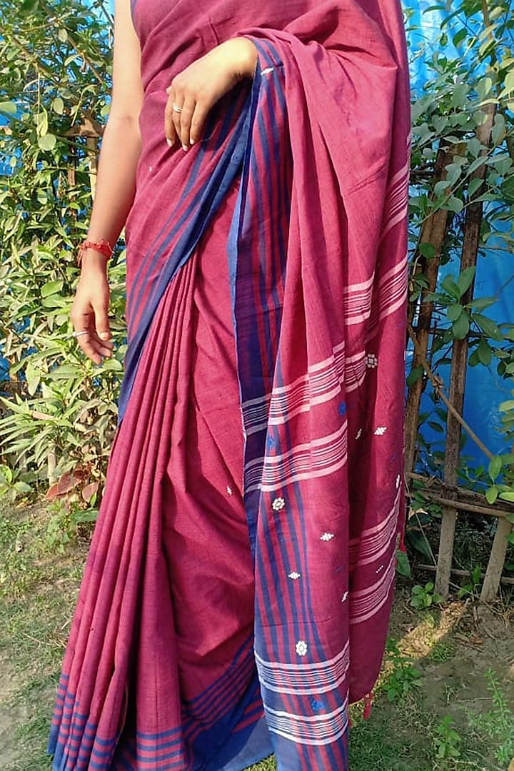 Magenta Handwoven Striped Saree by Rupali Kalita at Pernia's Pop Up Shop