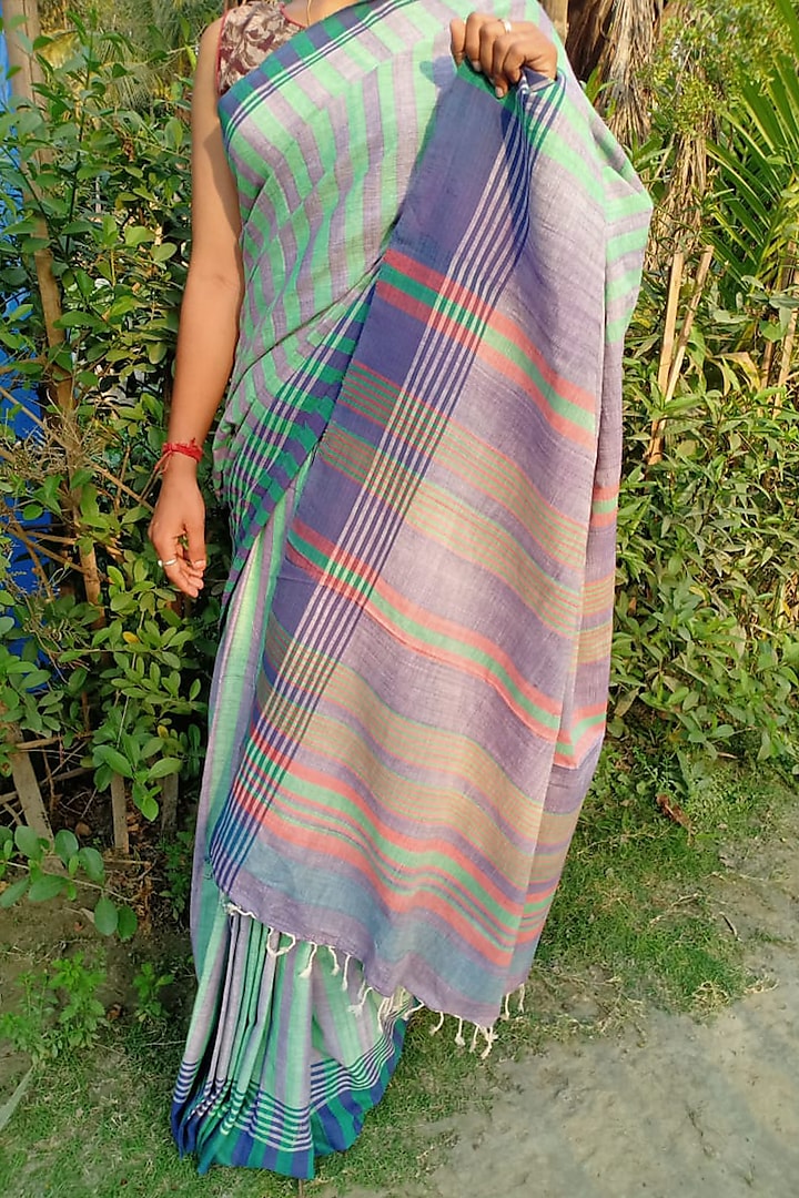 Magenta Handwoven Striped Saree by Rupali Kalita at Pernia's Pop Up Shop