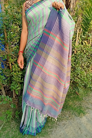 Magenta Handwoven Striped Saree by Rupali Kalita