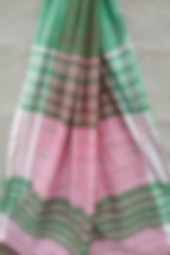 Green Handwoven Striped Saree by Rupali Kalita at Pernia's Pop Up Shop