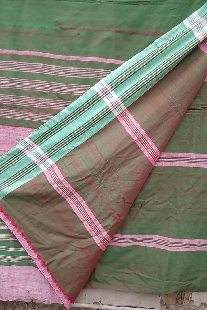 Green Handwoven Striped Saree by Rupali Kalita at Pernia's Pop Up Shop