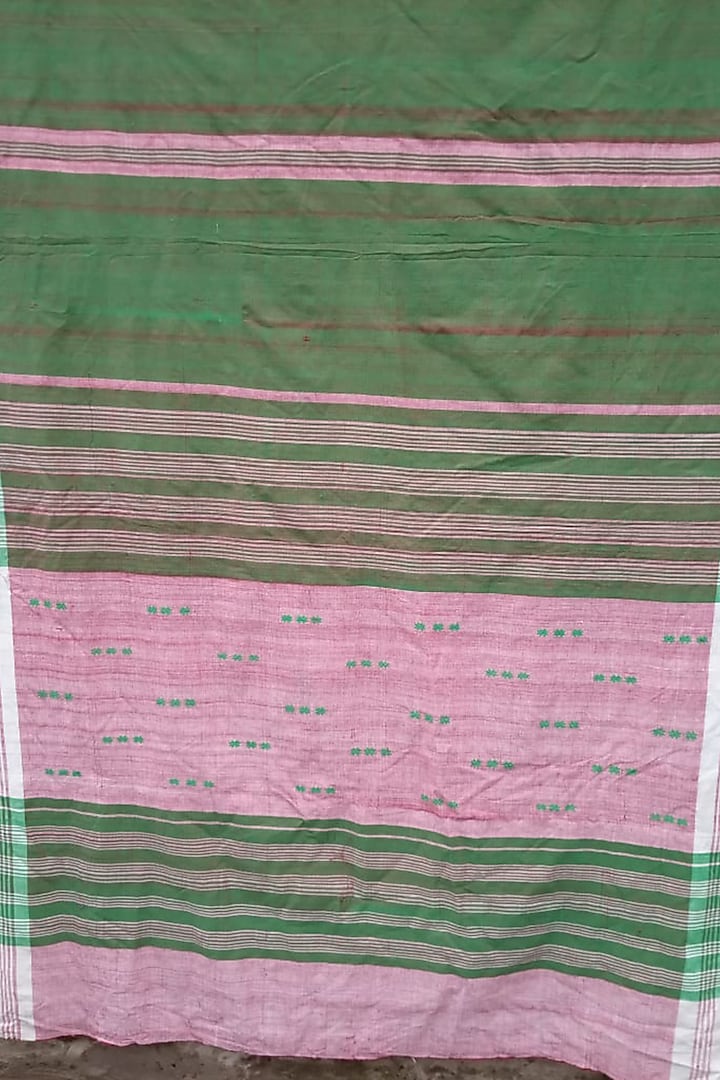 Green Handwoven Striped Saree by Rupali Kalita at Pernia's Pop Up Shop