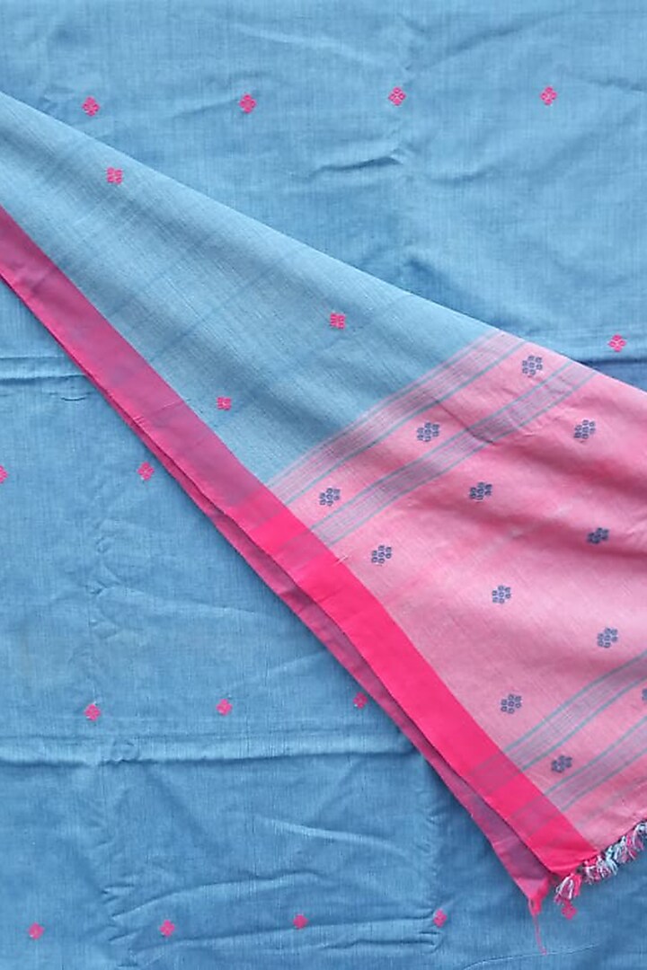 Light Blue & Pink Handwoven Saree by Rupali Kalita at Pernia's Pop Up Shop