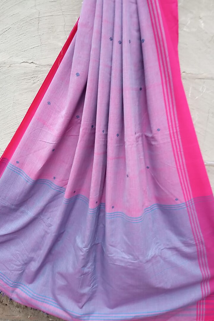 Pink Handwoven Striped Saree by Rupali Kalita