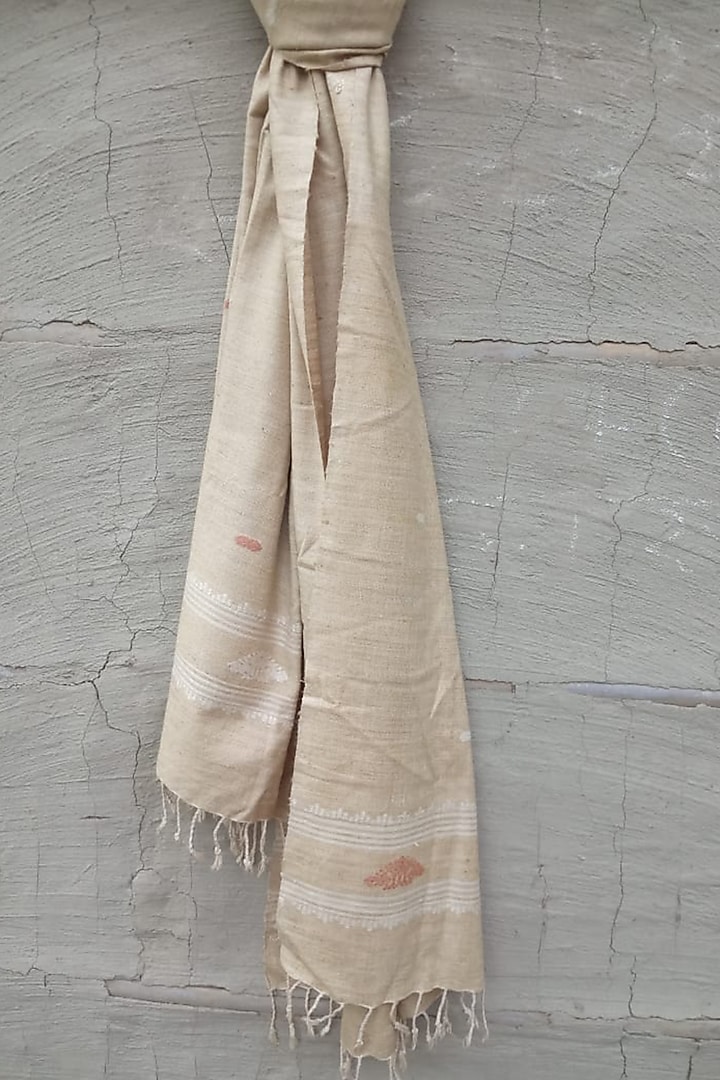 Beige Handwoven Stole by Rupali Kalita at Pernia's Pop Up Shop