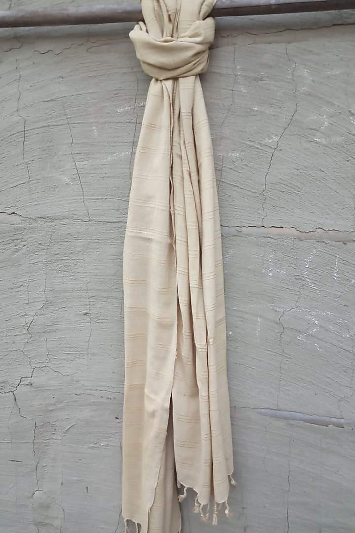 Beige Handwoven Cotton Stole by Rupali Kalita at Pernia's Pop Up Shop