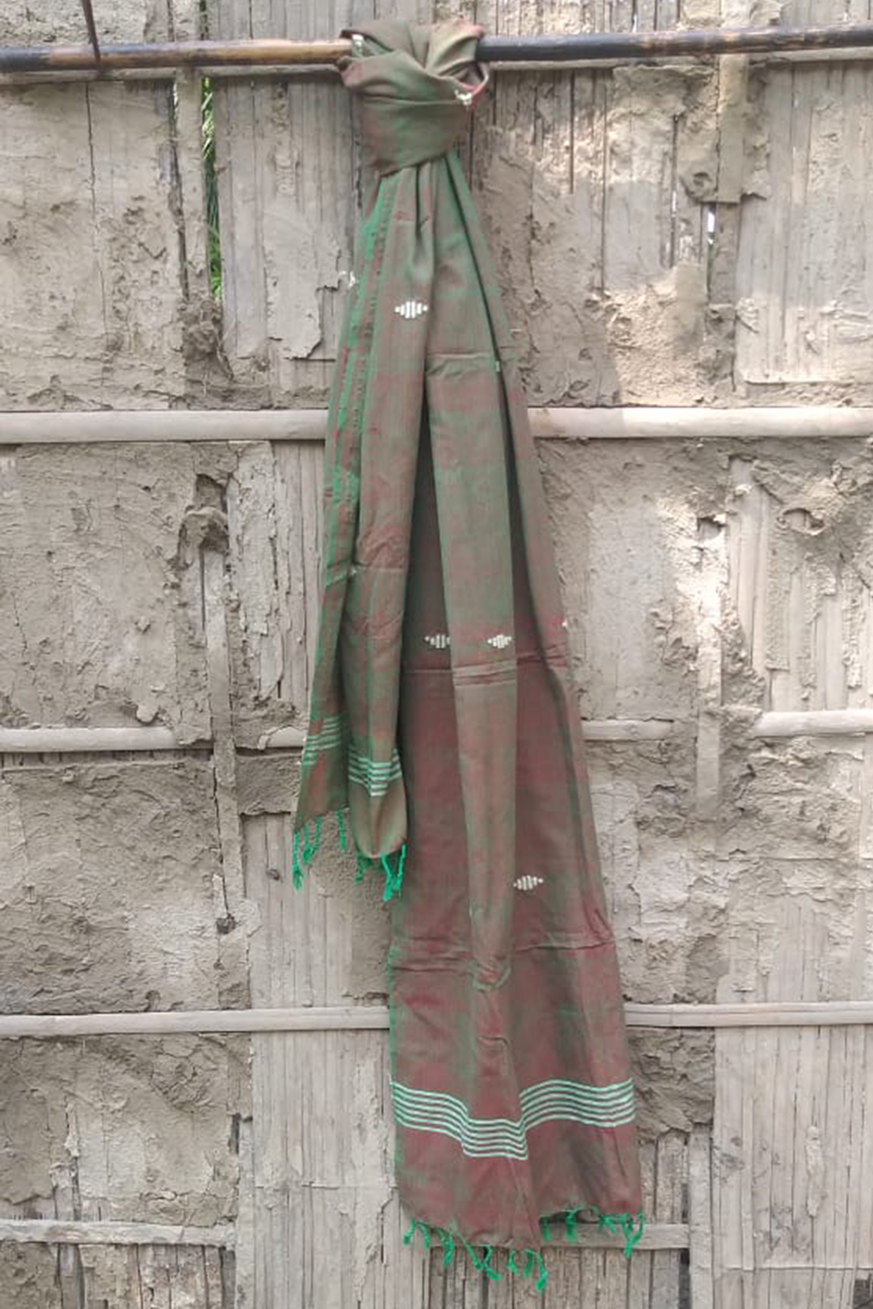 Green Handwoven Stole by Rupali Kalita at Pernia's Pop Up Shop