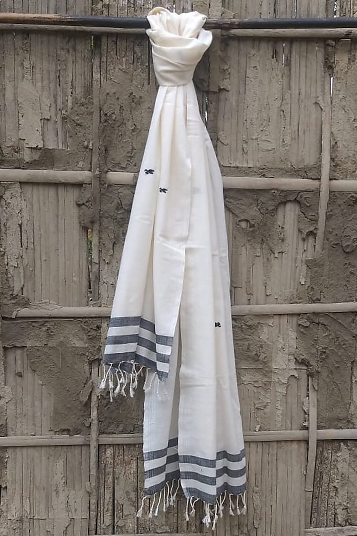 White & Black Handwoven Stole by Rupali Kalita