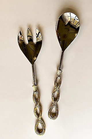 Gold & Silver Brass Cutlery Set (Set of 2) by RURAL THEORY