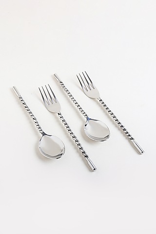 Silver Steel Cutlery Set (Set of 4) by RURAL THEORY