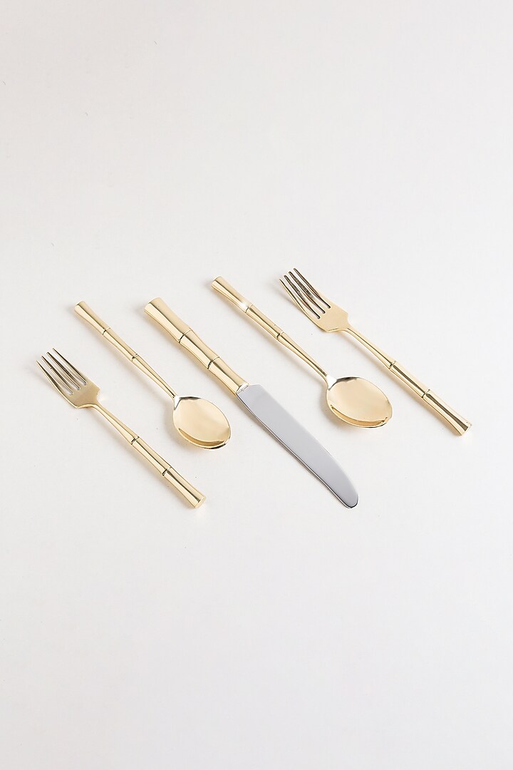 Gold & Silver Brass Cutlery Set (Set of 5) by RURAL THEORY