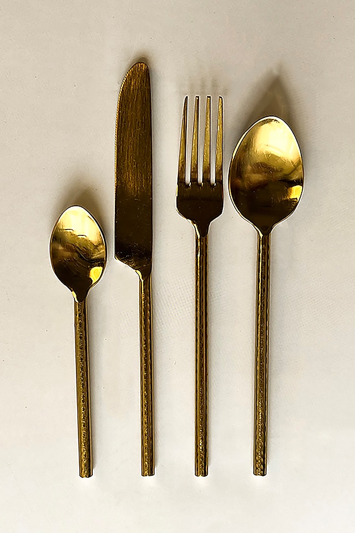 Gold Steel Cutlery Set (Set of 4) by RURAL THEORY