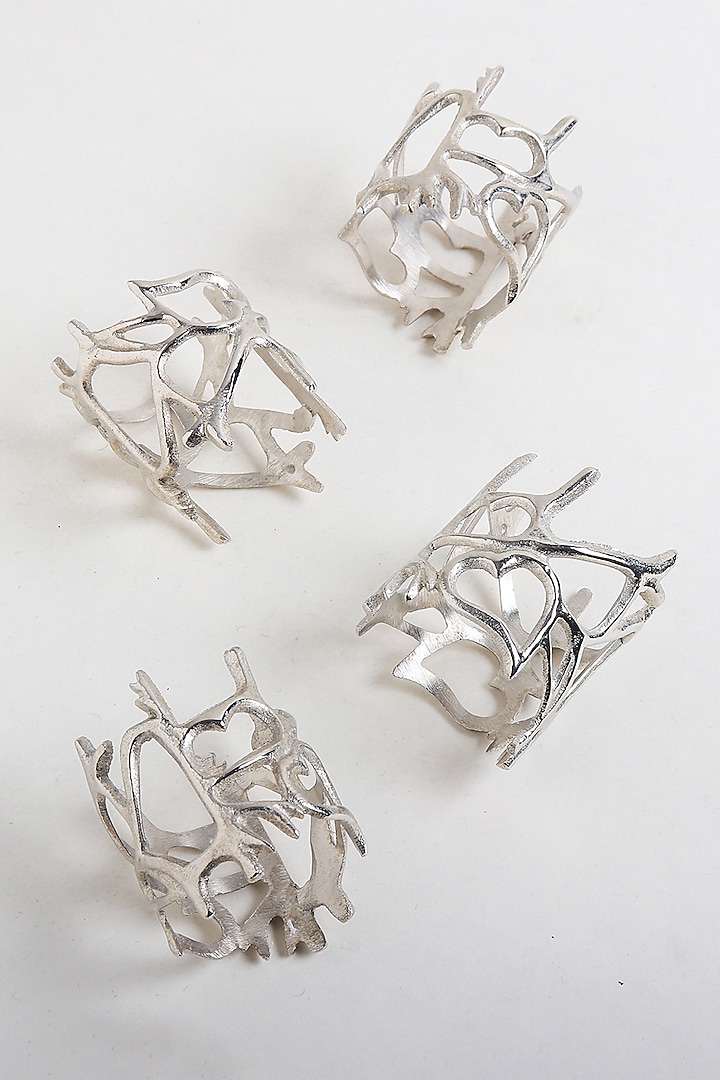 Silver Brass Napkin Rings (Set of 4) by RURAL THEORY