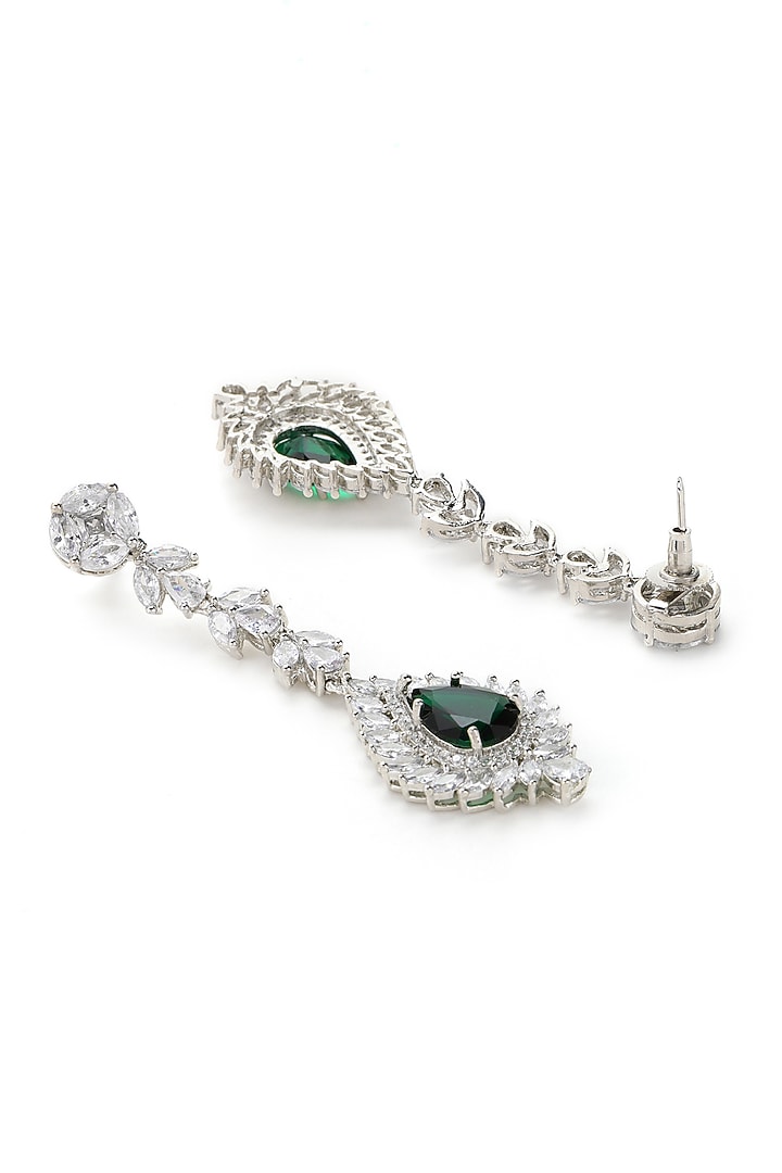 White Finish American Diamond Long Necklace Set by Ritu Singh at Pernia's Pop Up Shop