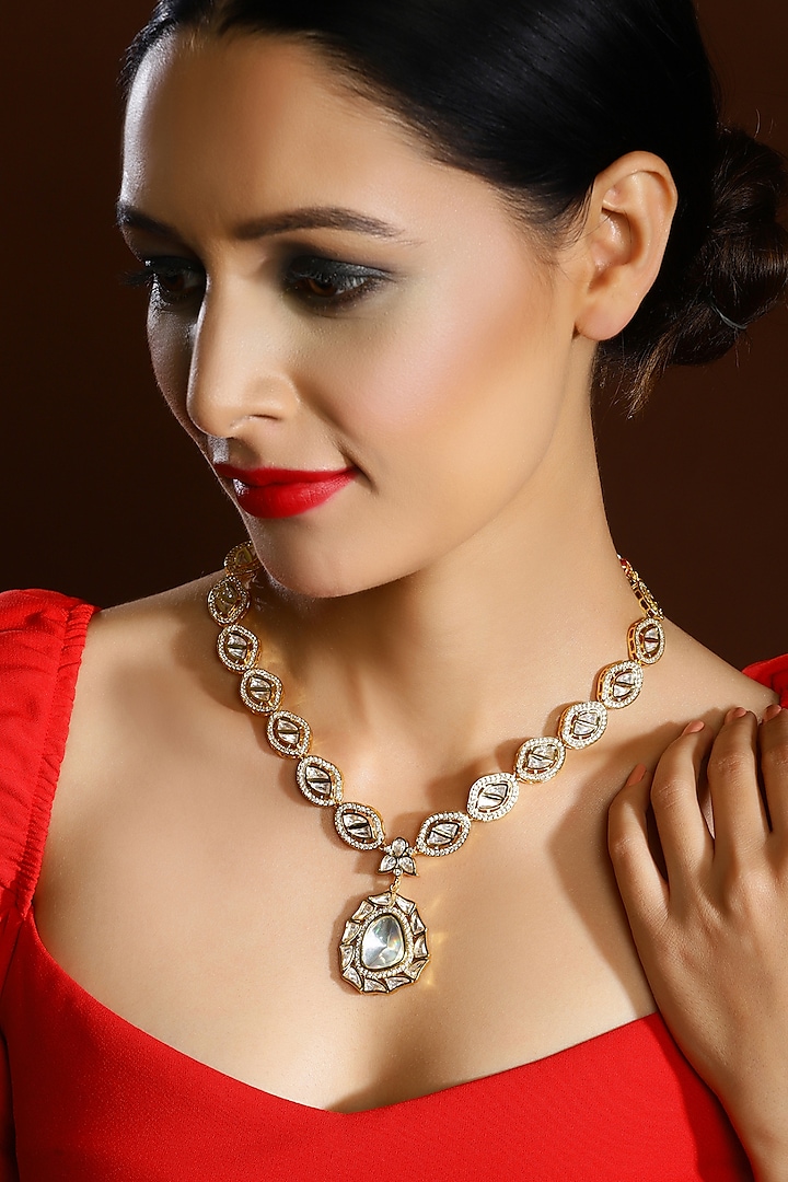 Two Tone Finish Kundan Polki & Diamond Necklace by Ritu Singh at Pernia's Pop Up Shop