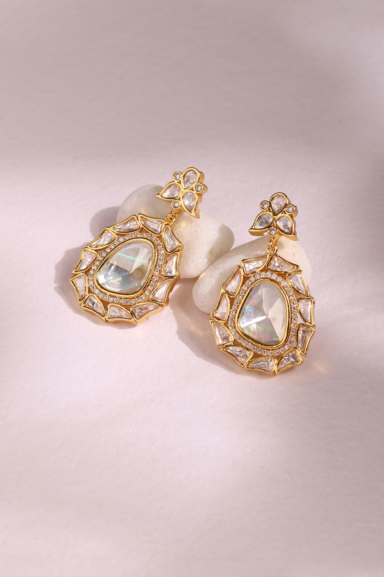 Two Tone Finish Kundan Polki Dangler Earrings by Ritu Singh