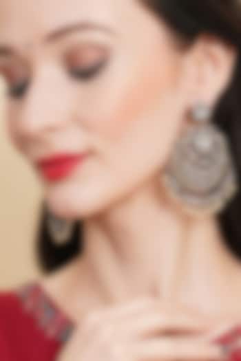 Black Rhodium Finish Pearl & Zircon Dangler Earrings by Ritu Singh