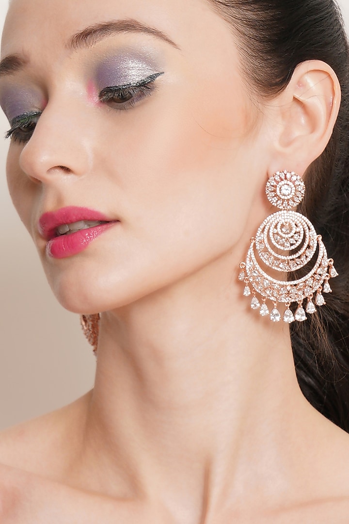 Rose Gold Finish Zircon Chandbali Earrings by Ritu Singh