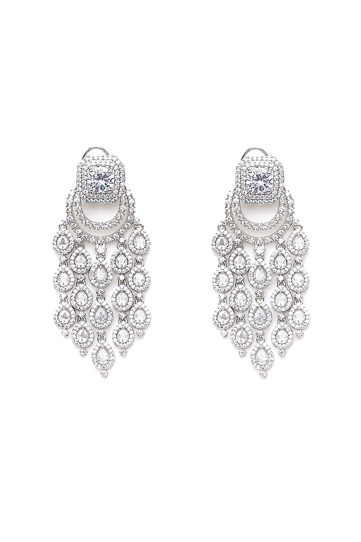 White Finish Zircon Dangler Earrings by Ritu Singh at Pernia's Pop Up Shop