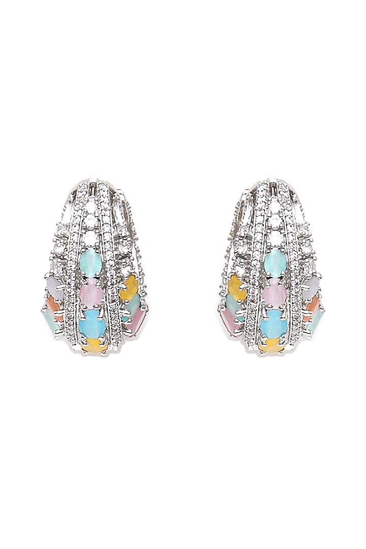 White Finish Multi-Colored Zircon Hoop Earrings by Ritu Singh at Pernia's Pop Up Shop
