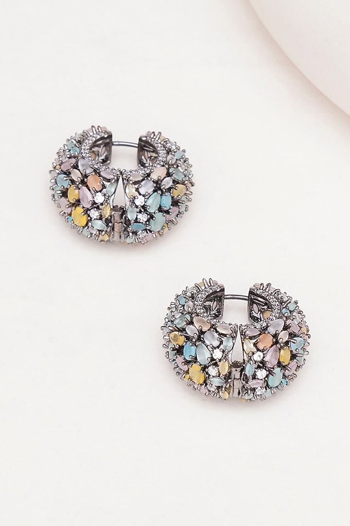White Finish Multi-Colored Zircon Hoop Earrings by Ritu Singh at Pernia's Pop Up Shop