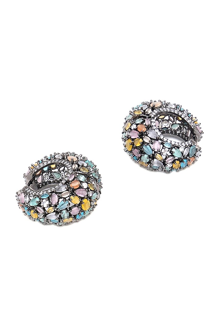 White Finish Multi-Colored Zircon Hoop Earrings by Ritu Singh at Pernia's Pop Up Shop