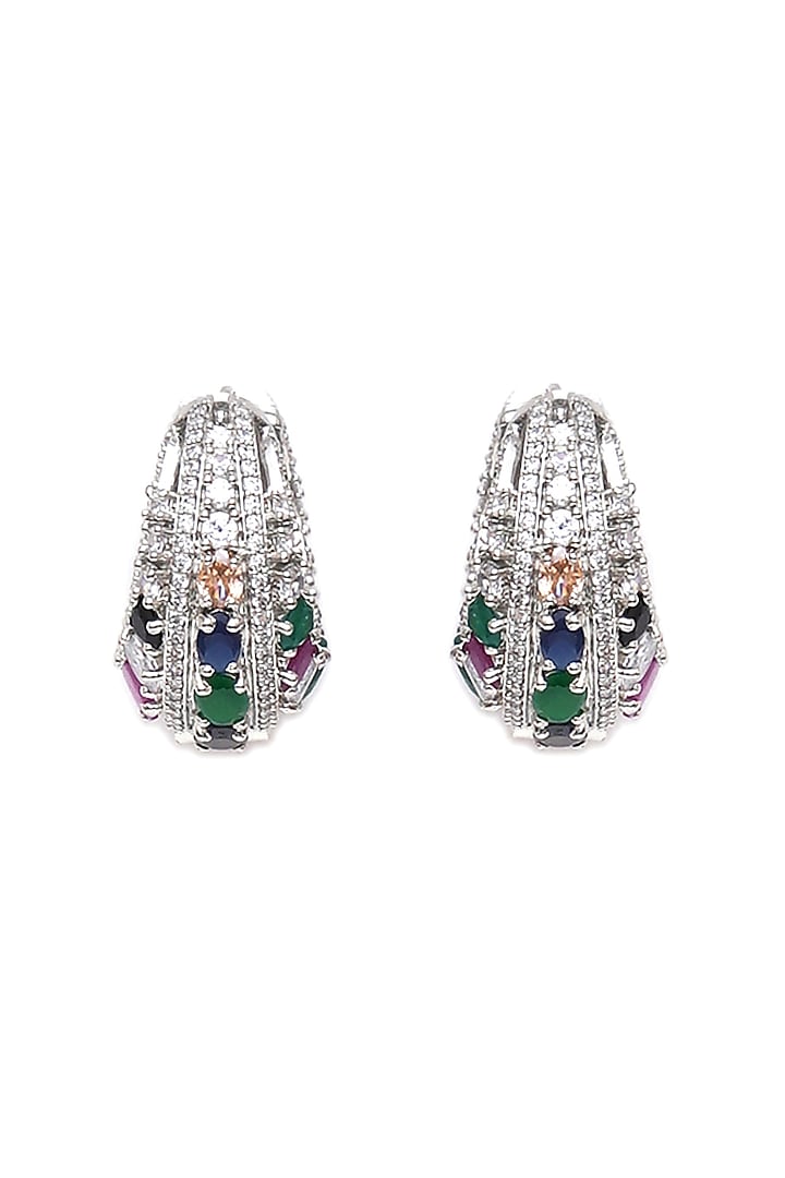 White Finish Multi-Colored Zircon Hoop Earrings by Ritu Singh at Pernia's Pop Up Shop