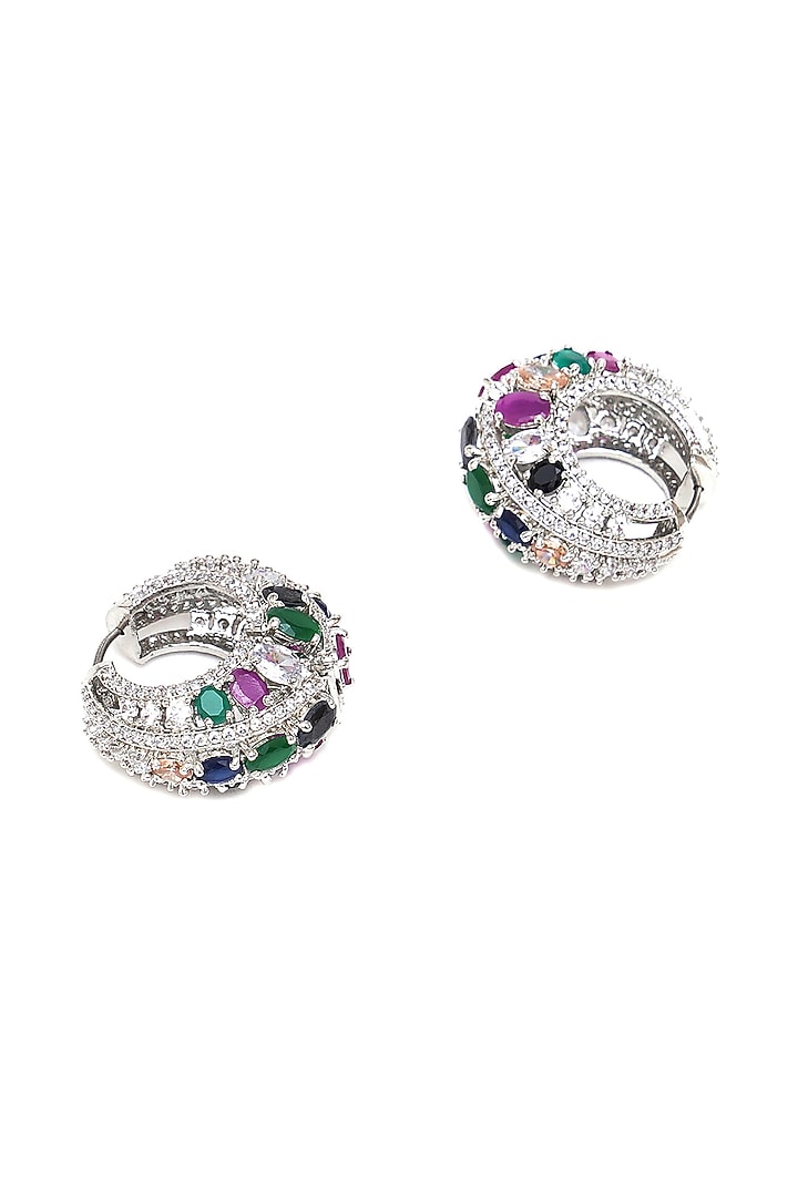 White Finish Multi-Colored Zircon Hoop Earrings by Ritu Singh at Pernia's Pop Up Shop