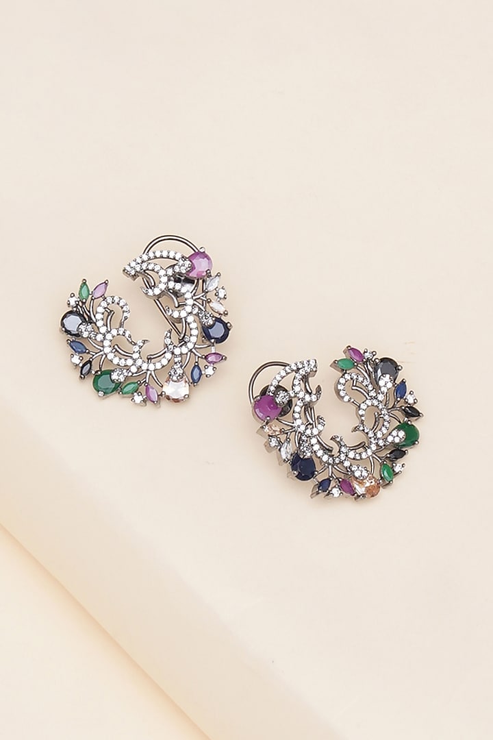 Black Rhodium Finish Multi-Colored Zircon Stud Earrings by Ritu Singh at Pernia's Pop Up Shop
