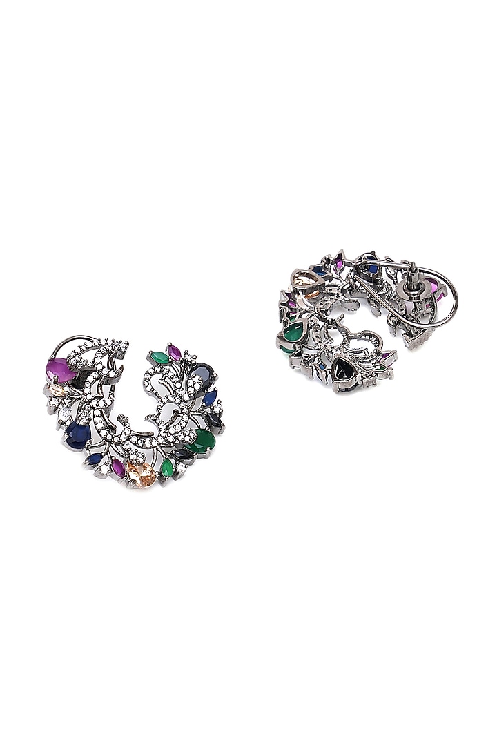 Black Rhodium Finish Multi-Colored Zircon Stud Earrings by Ritu Singh at Pernia's Pop Up Shop