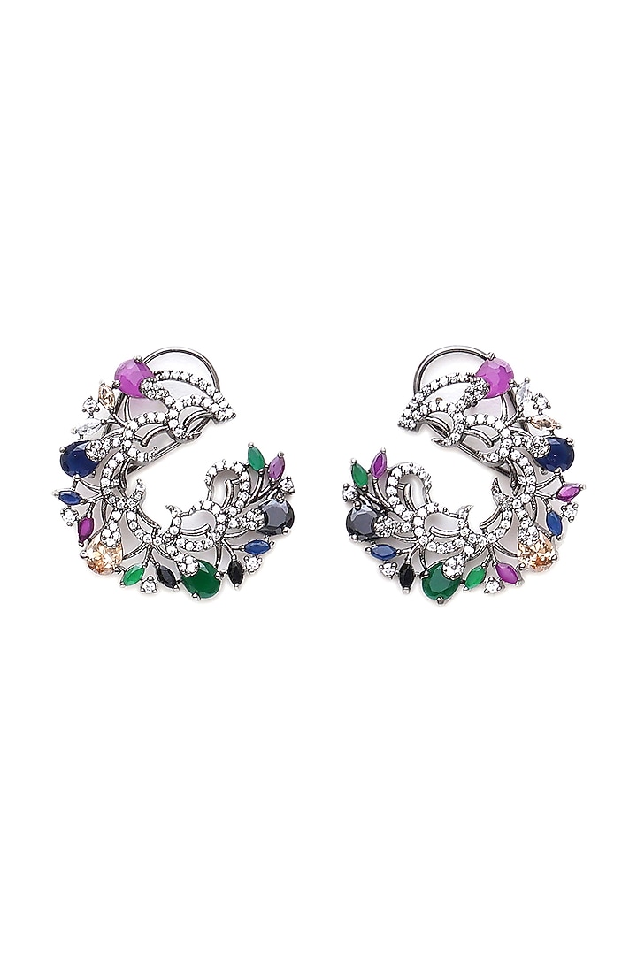 Black Rhodium Finish Multi-Colored Zircon Stud Earrings by Ritu Singh at Pernia's Pop Up Shop