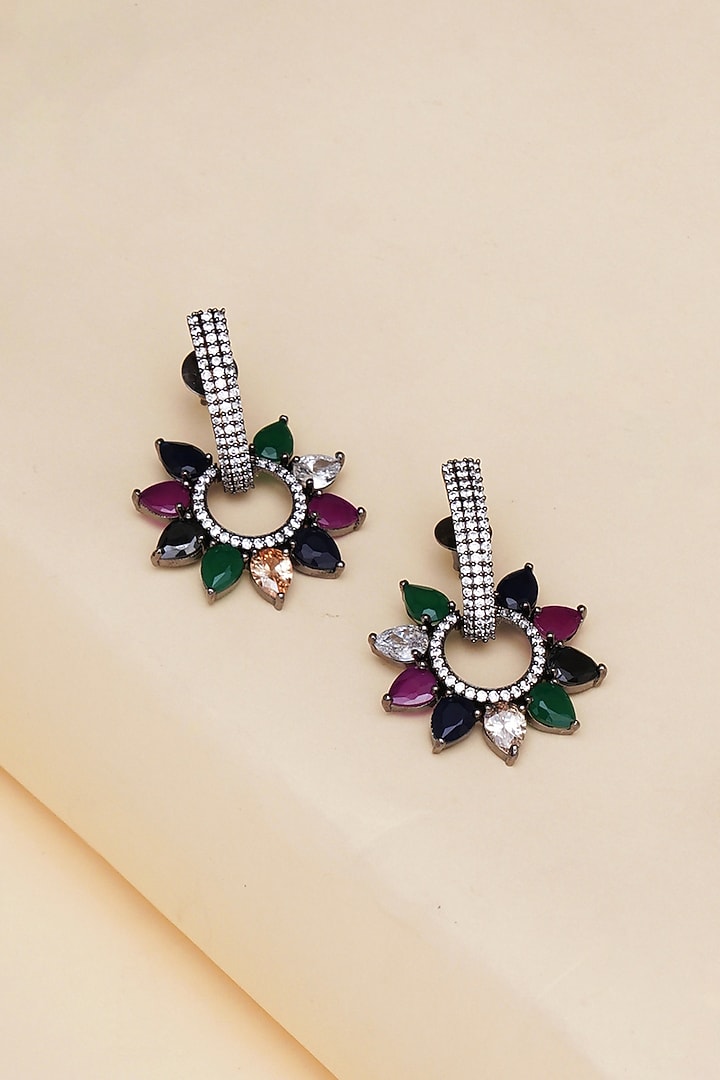 Black Rhodium Finish Multi-Colored Zircon Hoop Earrings by Ritu Singh at Pernia's Pop Up Shop