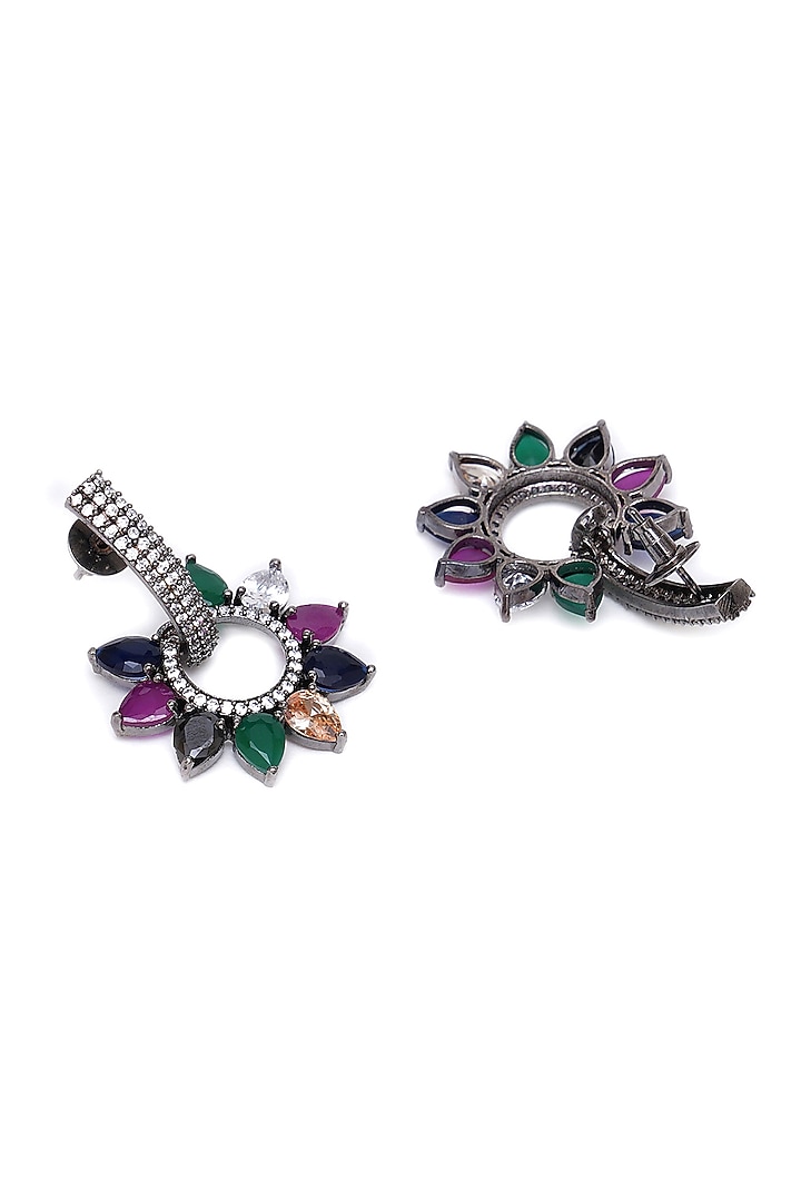 Black Rhodium Finish Multi-Colored Zircon Hoop Earrings by Ritu Singh at Pernia's Pop Up Shop