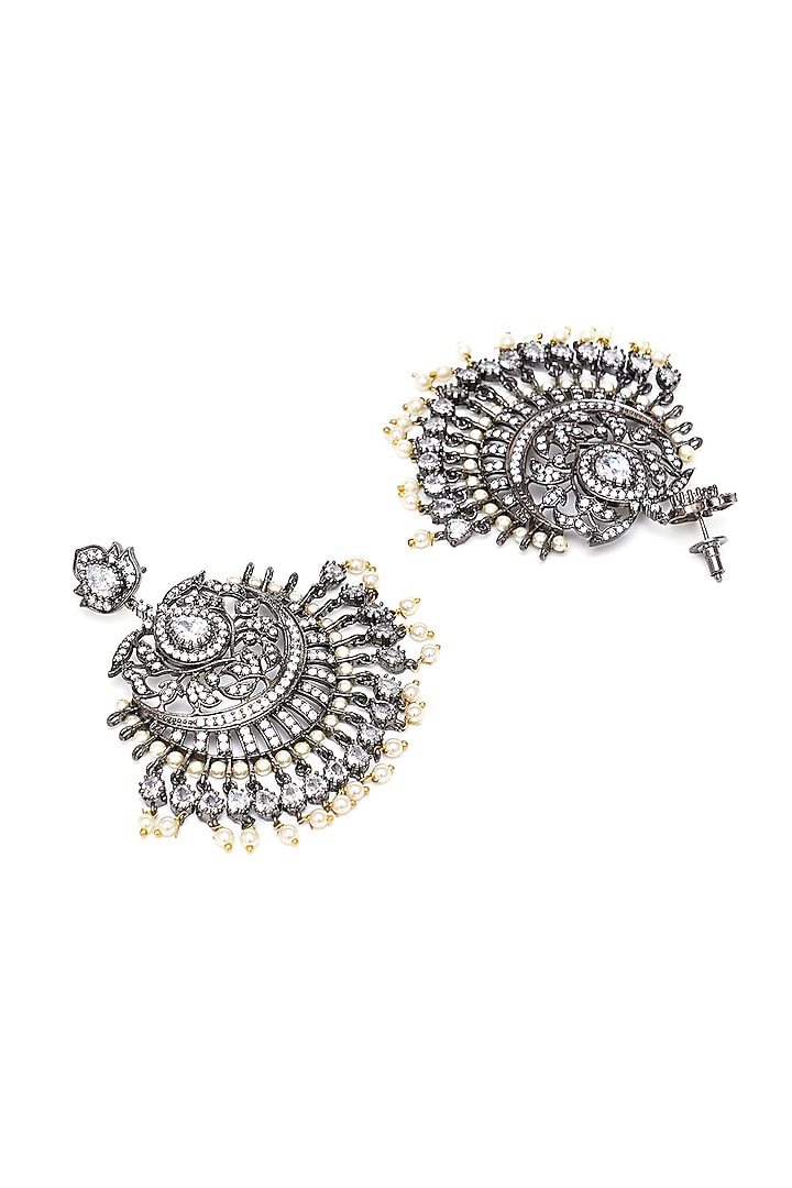 Black Rhodium Finish Zircon Dangler Earrings With Maangtikka by Ritu Singh at Pernia's Pop Up Shop