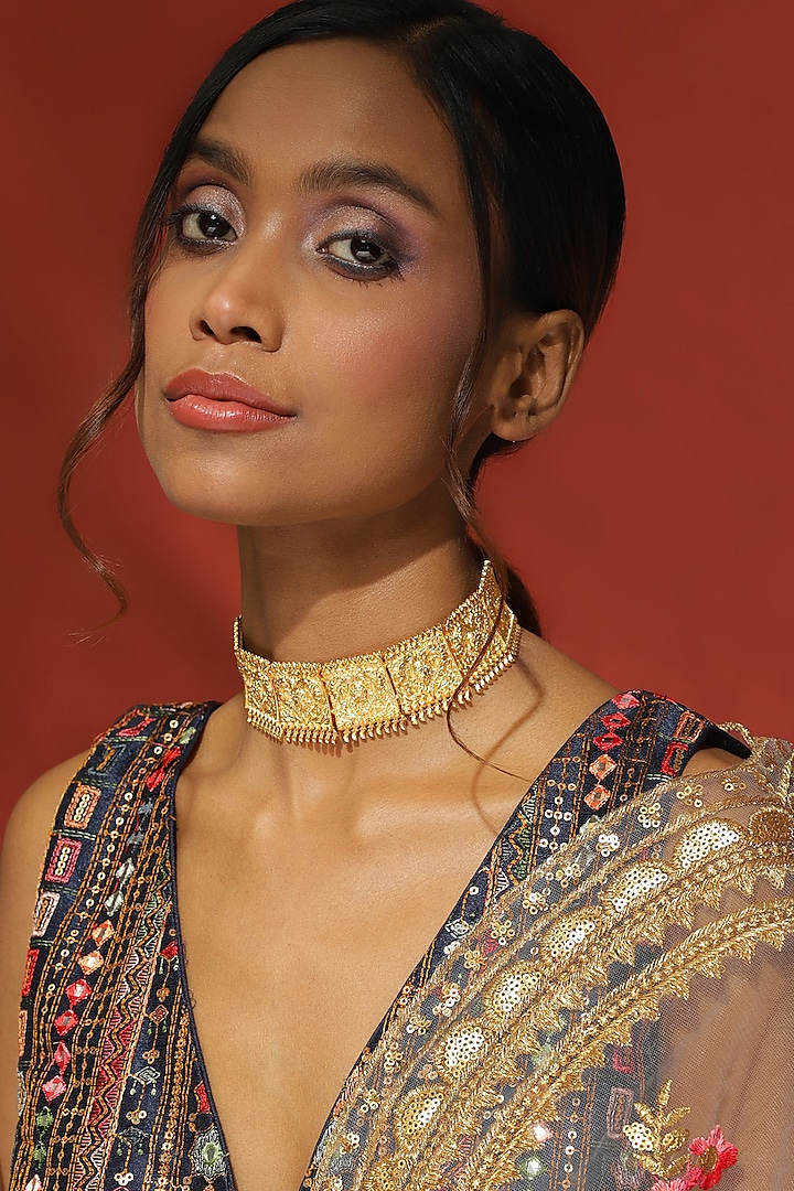 Gold Plated Choker Necklace With Swarovski by Ritu Singh