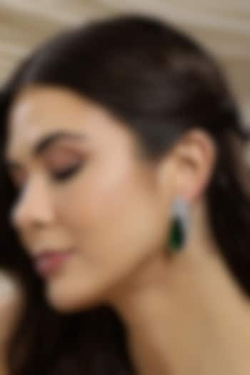 White Finish Emerald & Zircon Earrings by Ritu Singh at Pernia's Pop Up Shop