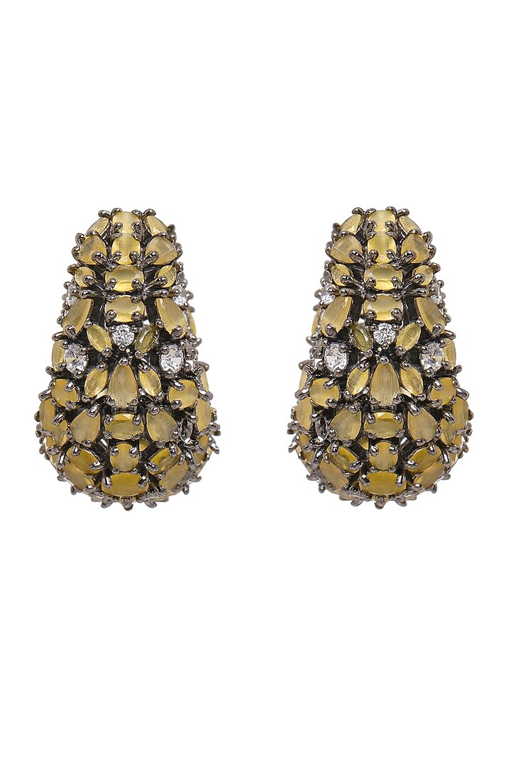 White Finish Yellow Zircon Hoop Earrings by Ritu Singh at Pernia's Pop Up Shop