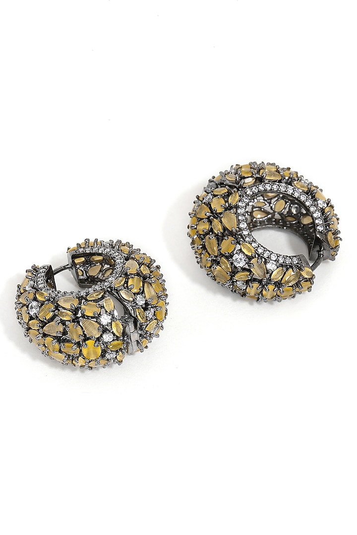 White Finish Yellow Zircon Hoop Earrings by Ritu Singh at Pernia's Pop Up Shop