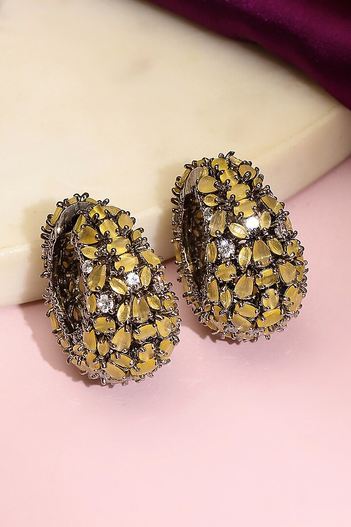 White Finish Yellow Zircon Hoop Earrings by Ritu Singh at Pernia's Pop Up Shop