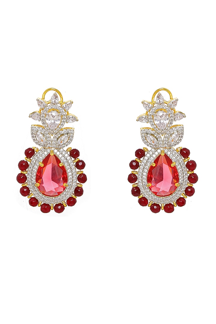White Finish Ruby & Diamond Dangler Earrings by Ritu Singh at Pernia's Pop Up Shop