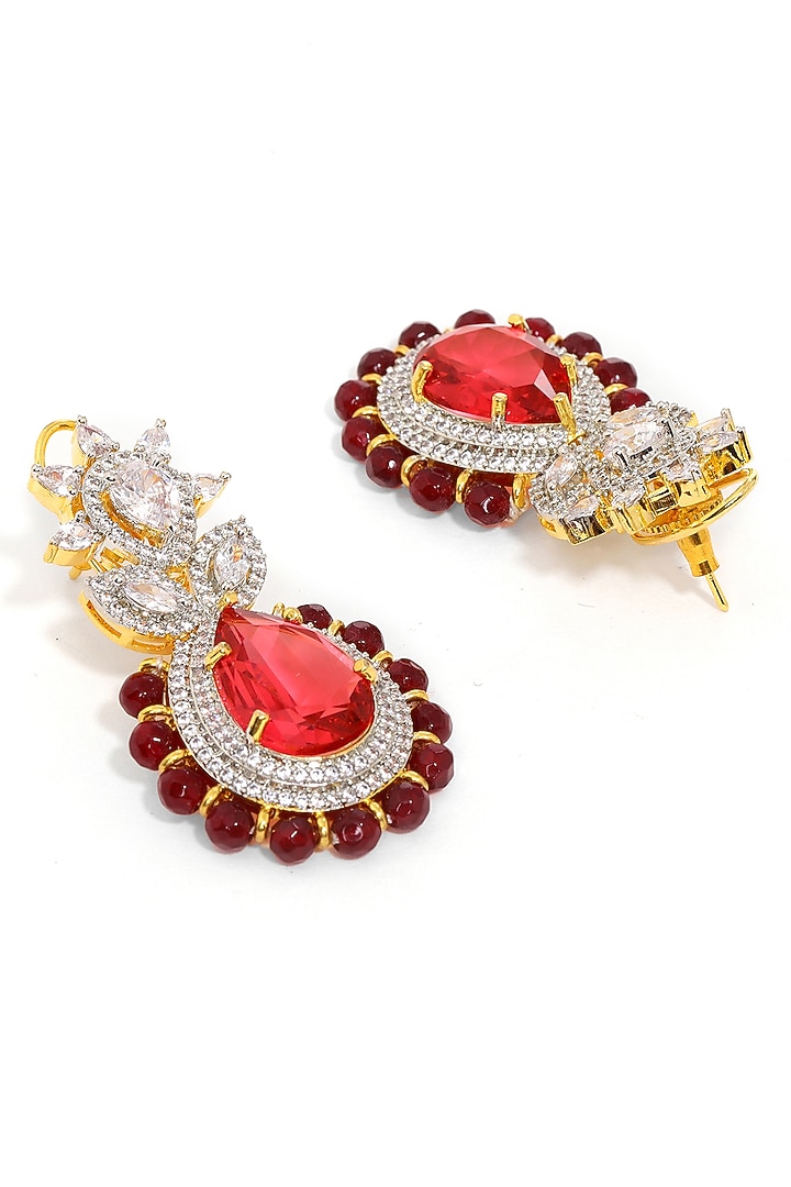 White Finish Ruby & Diamond Dangler Earrings by Ritu Singh at Pernia's Pop Up Shop