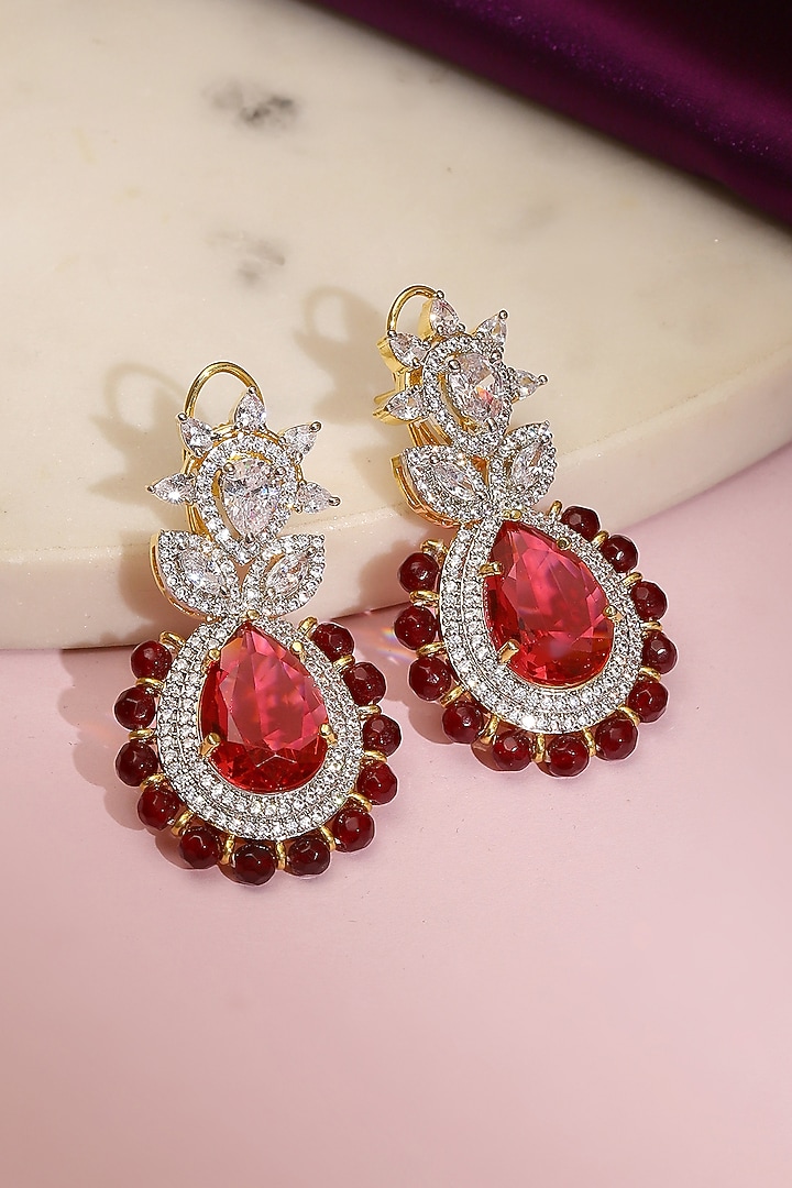 White Finish Ruby & Diamond Dangler Earrings by Ritu Singh at Pernia's Pop Up Shop