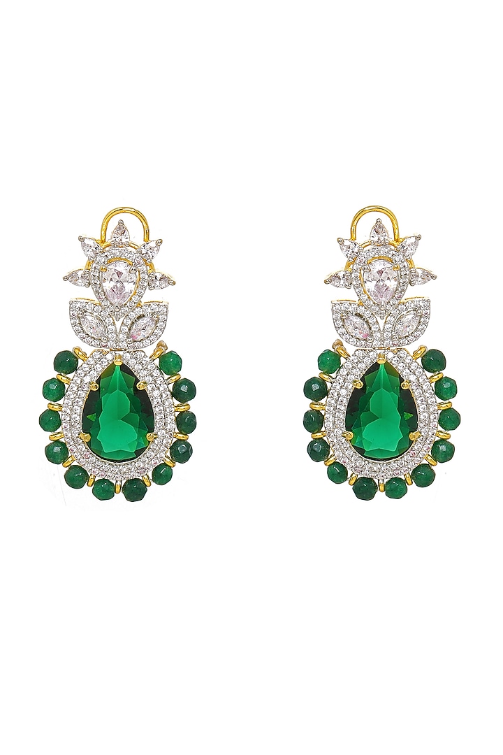 White Finish Emerald & Diamond Dangler Earrings by Ritu Singh at Pernia's Pop Up Shop