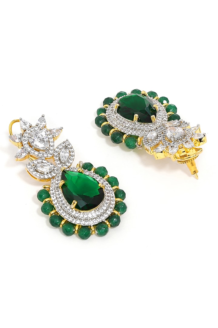White Finish Emerald & Diamond Dangler Earrings by Ritu Singh at Pernia's Pop Up Shop