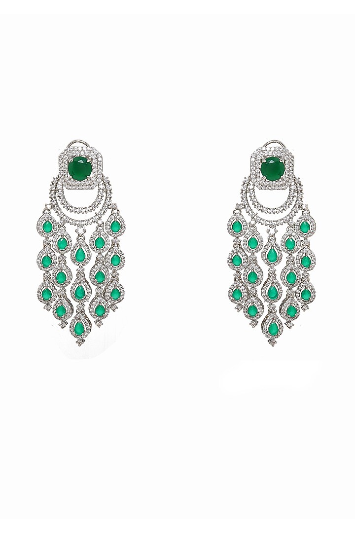 White Finish Zircon Chandelier Dangler Earrings by Ritu Singh at Pernia's Pop Up Shop