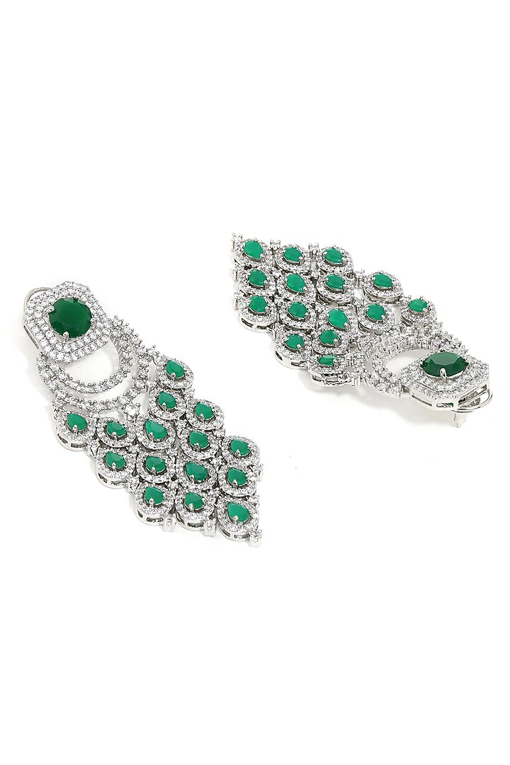 White Finish Zircon Chandelier Dangler Earrings by Ritu Singh at Pernia's Pop Up Shop