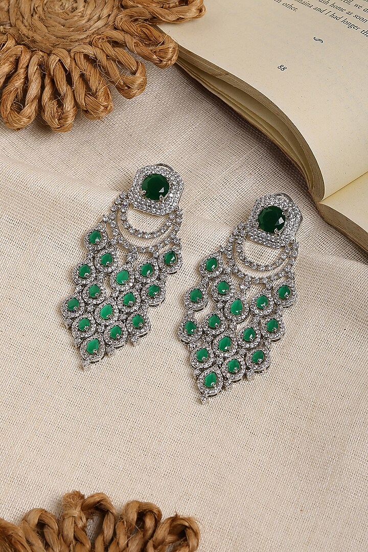 White Finish Zircon Chandelier Dangler Earrings by Ritu Singh at Pernia's Pop Up Shop