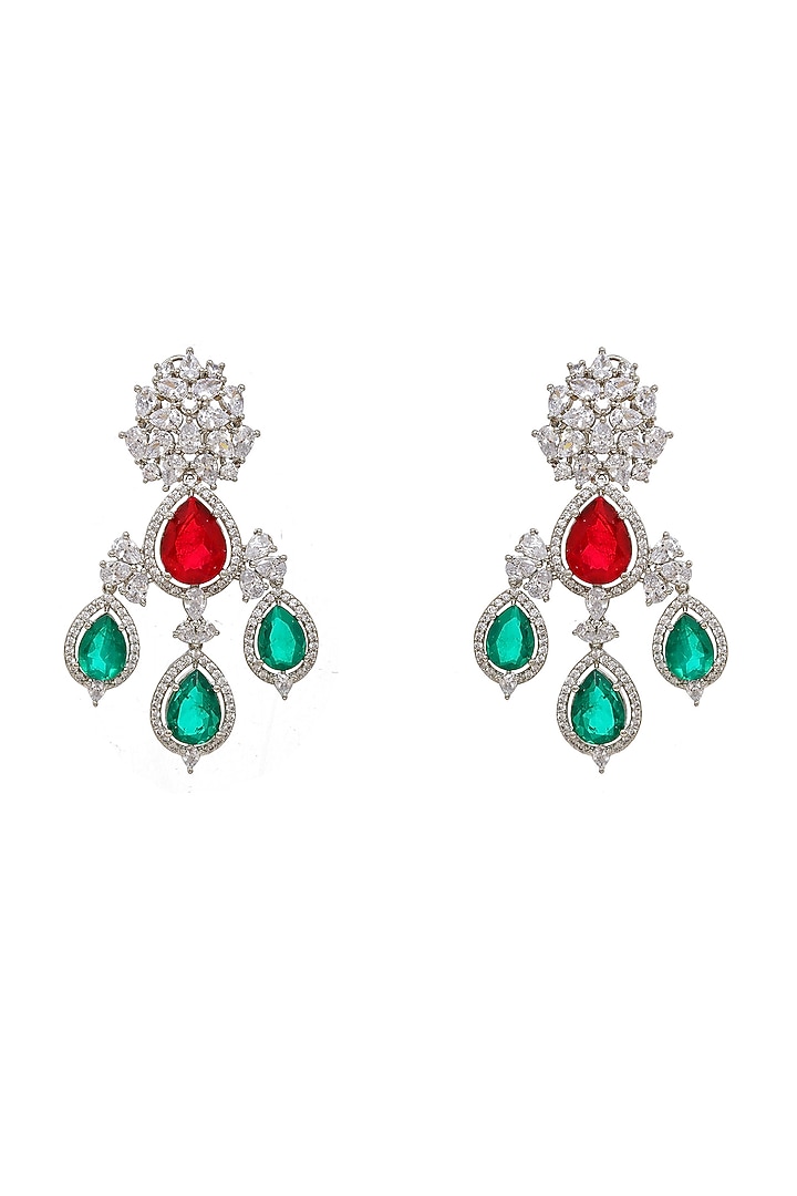 White Finish Diamond & Stone Dangler Earrings by Ritu Singh at Pernia's Pop Up Shop