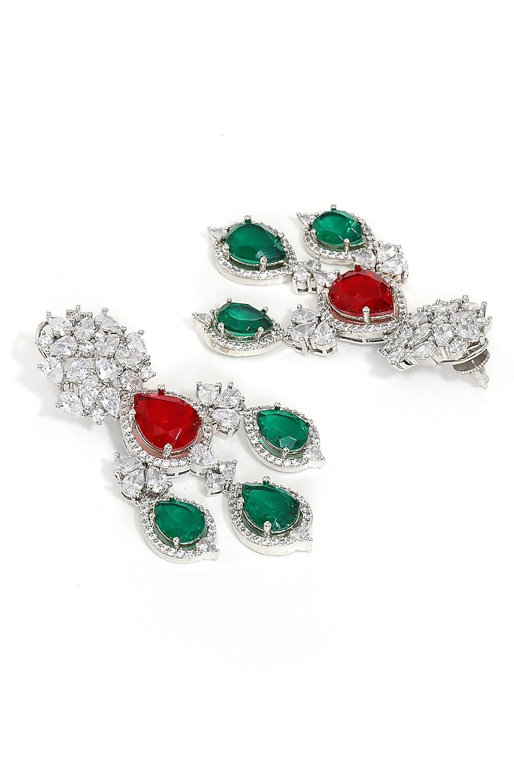 White Finish Diamond & Stone Dangler Earrings by Ritu Singh at Pernia's Pop Up Shop