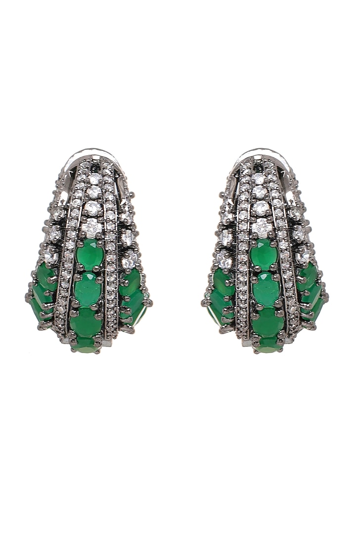 White Finish Green Zircon Hoop Earrings by Ritu Singh at Pernia's Pop Up Shop